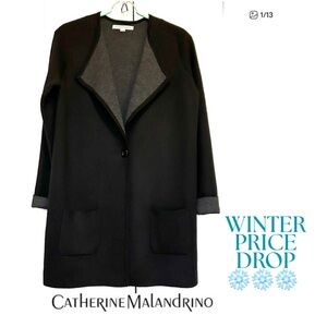 Catherine Malandrino Black/Charcoal One Button Coatigan Size Medium EUC